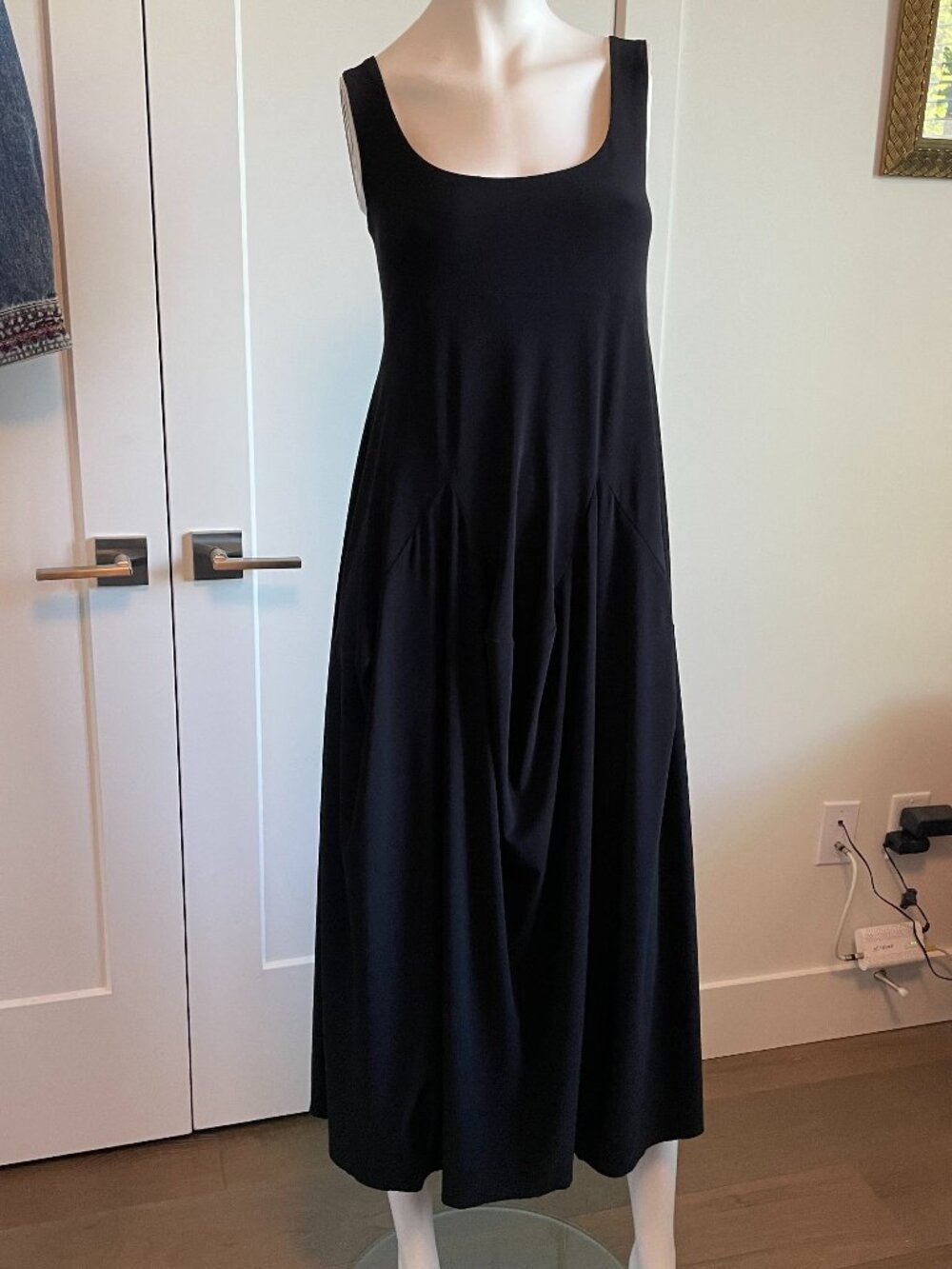Sympli Square Neck Sleeveless Fit & Flare Bohemian Poly Blend Maxi Dress Black 4